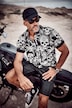Chemise en jersey JP 1880, manches courtes et col à pointes boutonnées, motif tête de mort, coupe Modern Fit - jusqu'au 8 XL