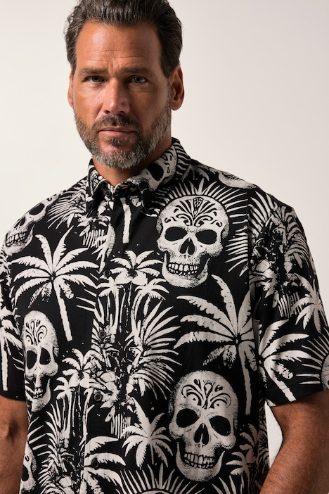 JP1880 jersey overhemd, korte mouw, buttondown-kraag, schedelmotief, modern fit, tot 8XL