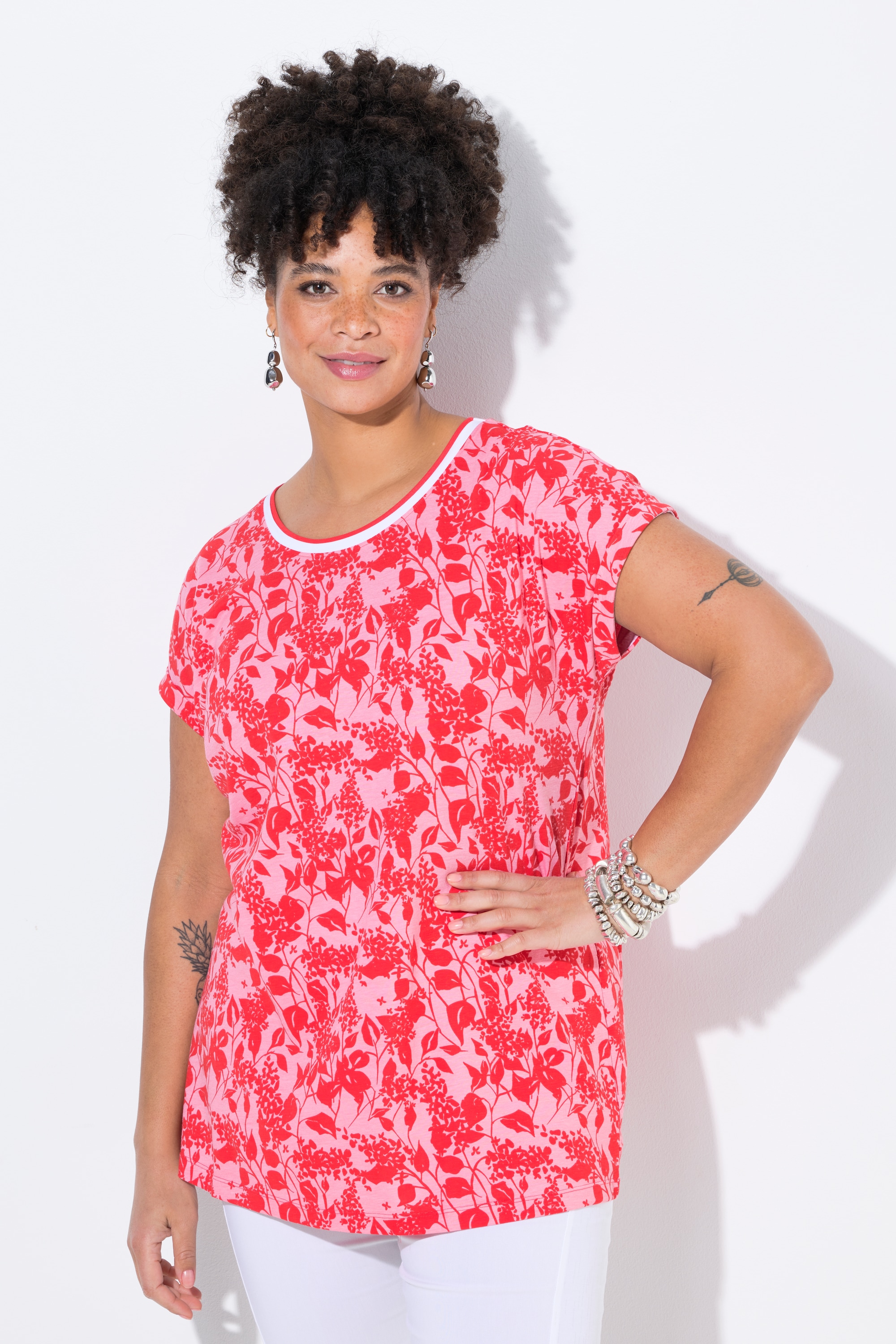 MIAMODA Damen große Größen T Shirt oversized Blümchen Halbarm 840141