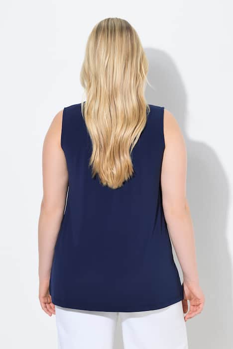 Top, Perlenstickerei, A-Linie, V-Ausschnitt, ärmellos