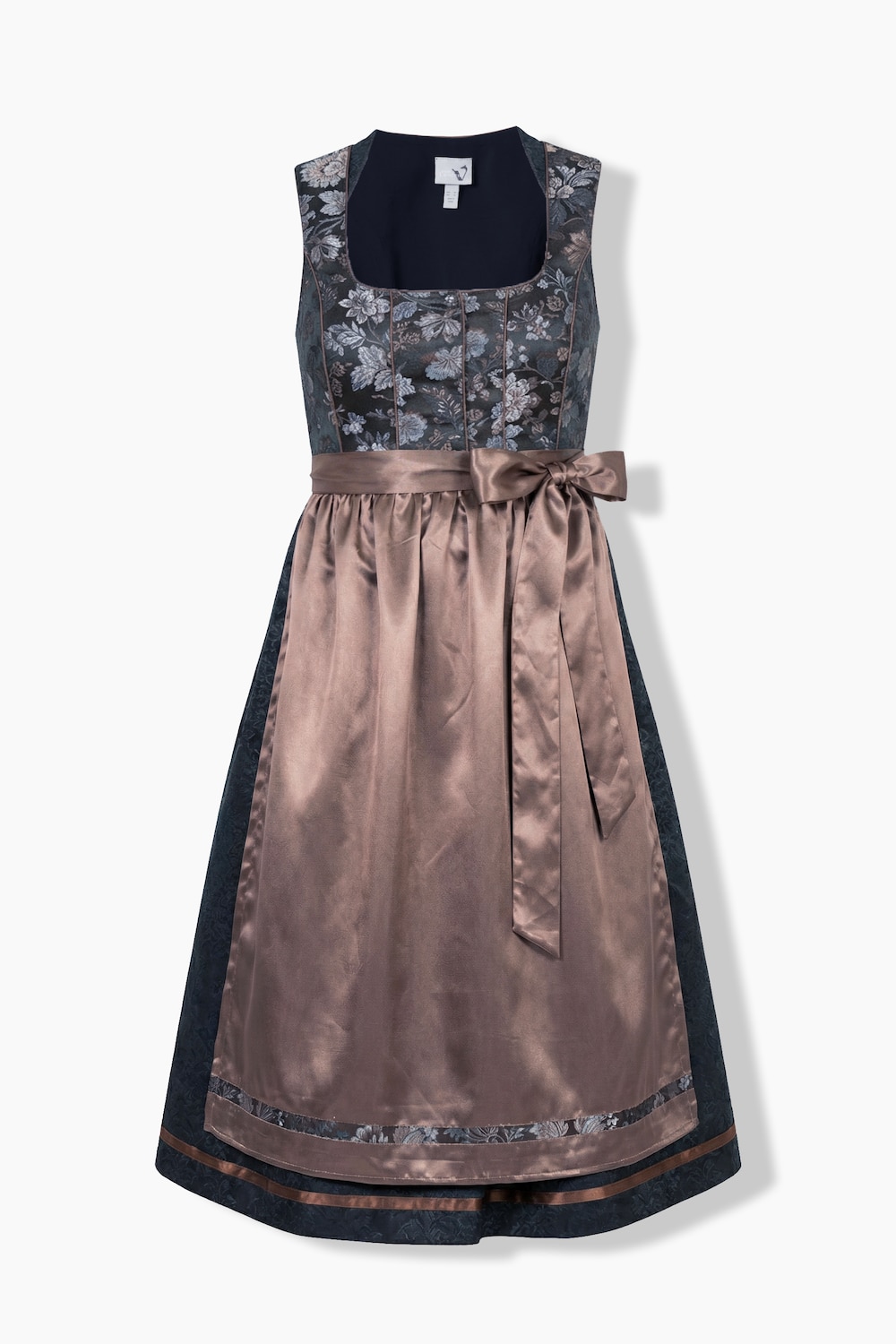 Dirndl, Blüten, Carree-Ausschnitt, Satinschürze, ärmellos