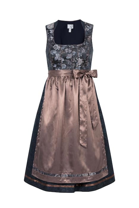 Dirndl, květy, hranatý výstřih výstřih, saténová zástěra, bez rukávů