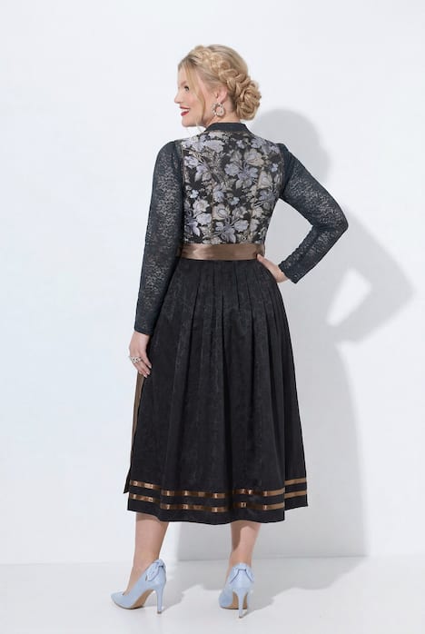 Dirndl, Blüten, Carree-Ausschnitt, Satinschürze, ärmellos