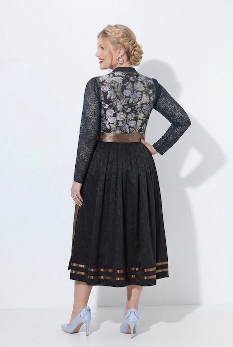Dirndl, Blüten, Carree-Ausschnitt, Satinschürze, ärmellos