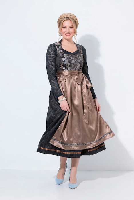 Dirndl, Blüten, Carree-Ausschnitt, Satinschürze, ärmellos