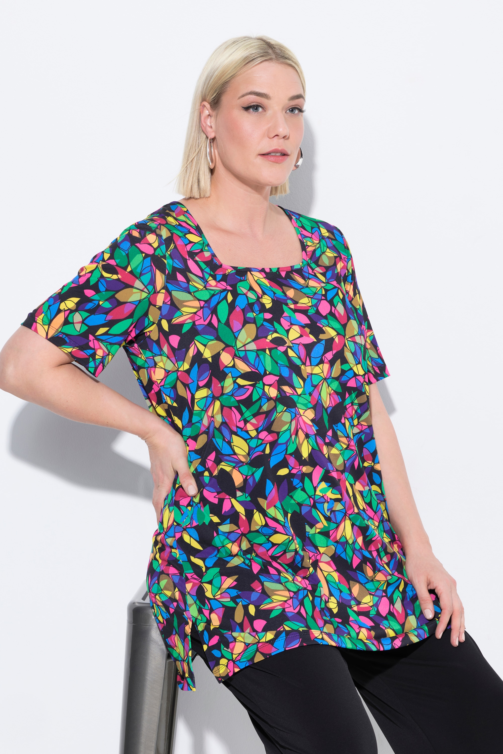 Ulla Popken Damen große Größen Longshirt A Linie Carree Ausschnitt