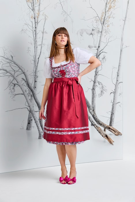 Midi-dirndl, vetersluiting, carréhals, mouwloos