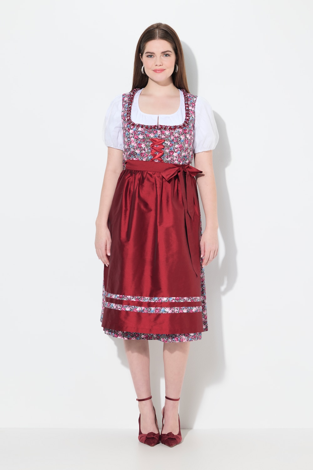 Große Größen Midi-Dirndl, Damen, rot, Größe: 48, Polyester/Baumwolle, Ulla Popken
