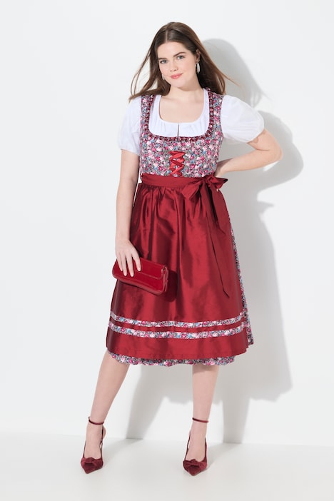 Midi-Dirndl, Schnürung, Carré-Ausschnitt, ärmellos