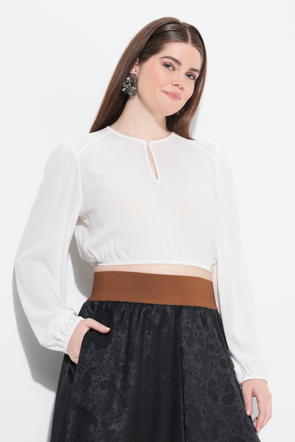 Dirndlbluse, Gummisaum, Rundhals, weiter Langarm