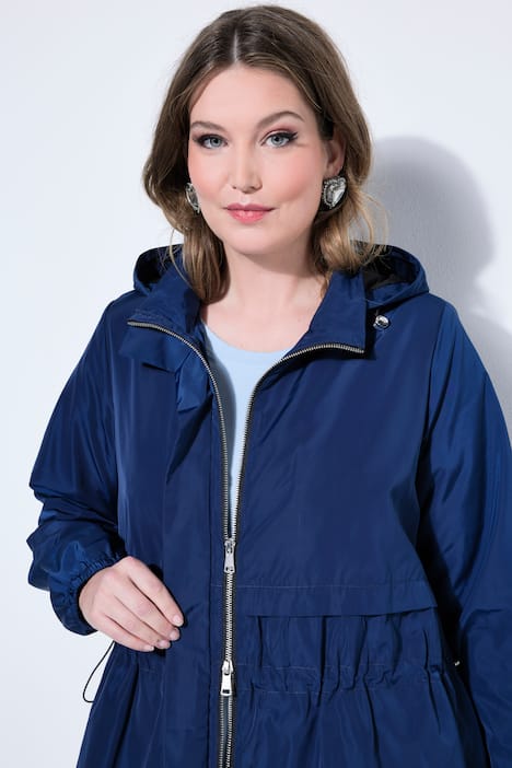 Kurzmantel, Kapuze, Taillen-Tunnelzug, 2-Wege-Zipper