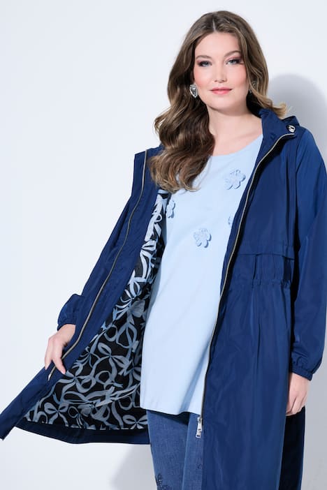 Kurzmantel, Kapuze, Taillen-Tunnelzug, 2-Wege-Zipper