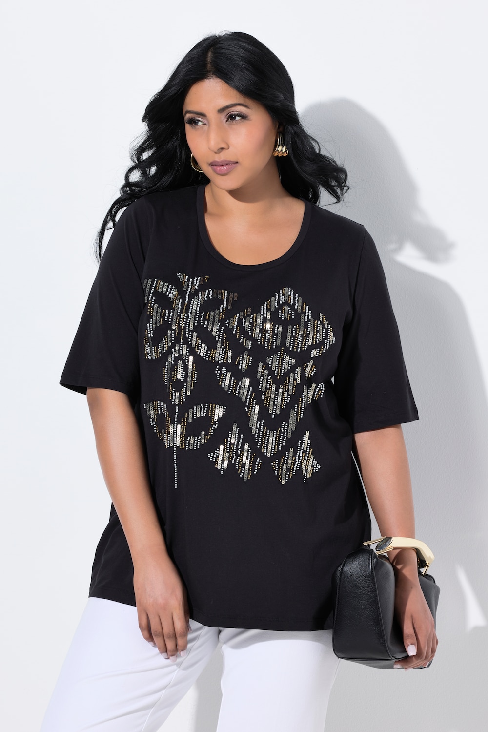 T-Shirt, Pailletten, Classic, Rundhals, Halbarm