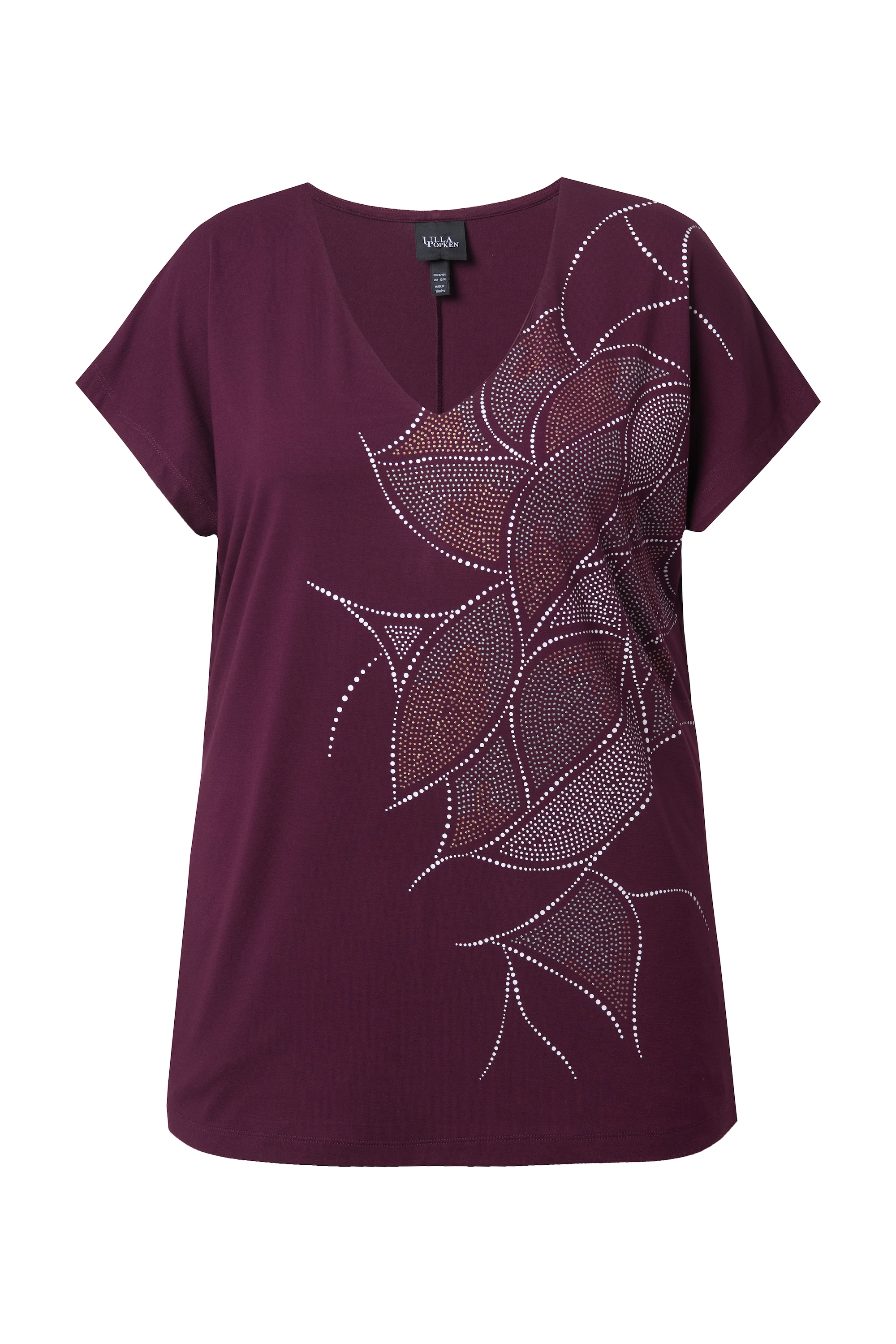 Ulla Popken Damen große Größen T Shirt Glitzerdruck Oversized V Ausschnitt