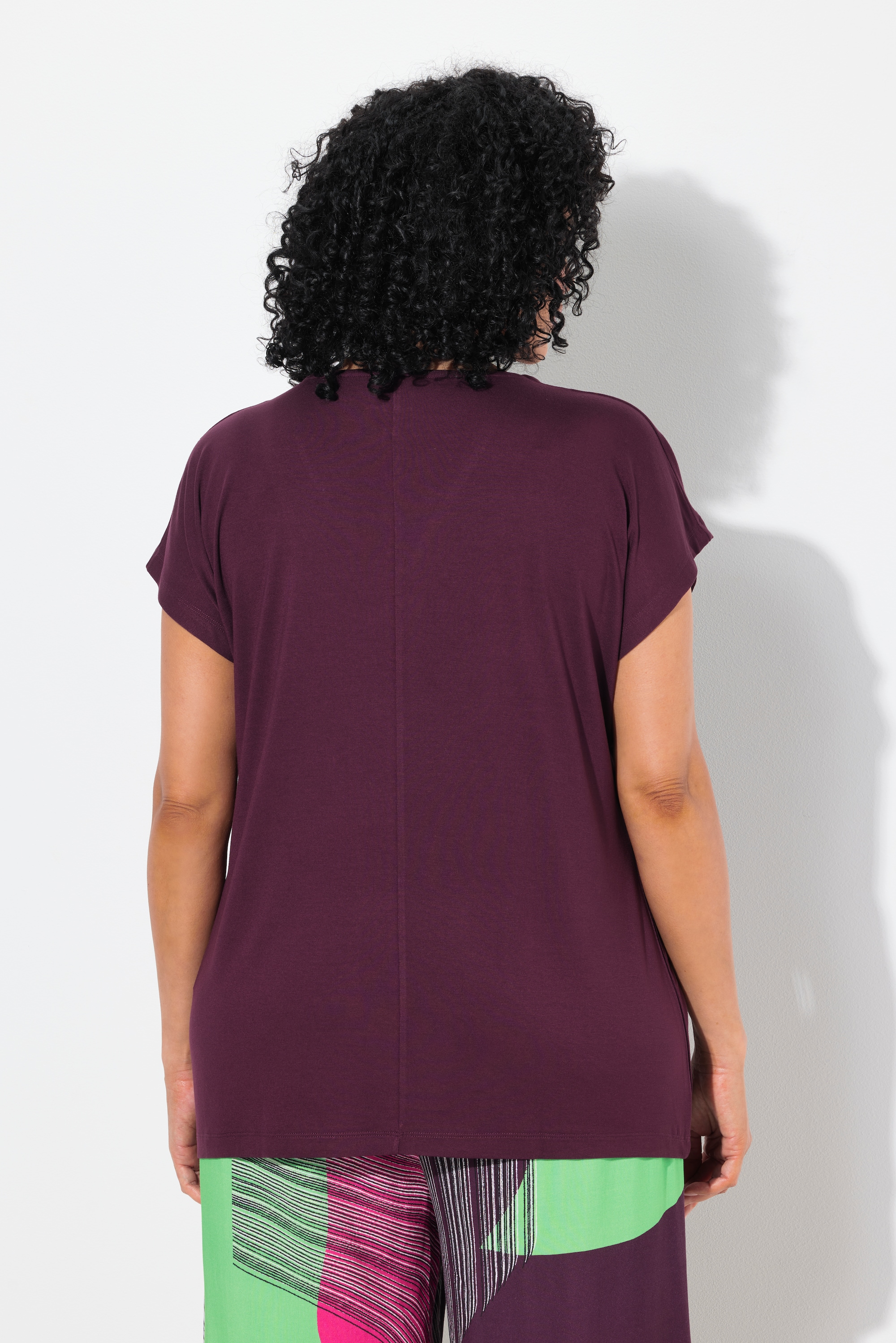 Ulla Popken Damen große Größen T Shirt Glitzerdruck Oversized V Ausschnitt