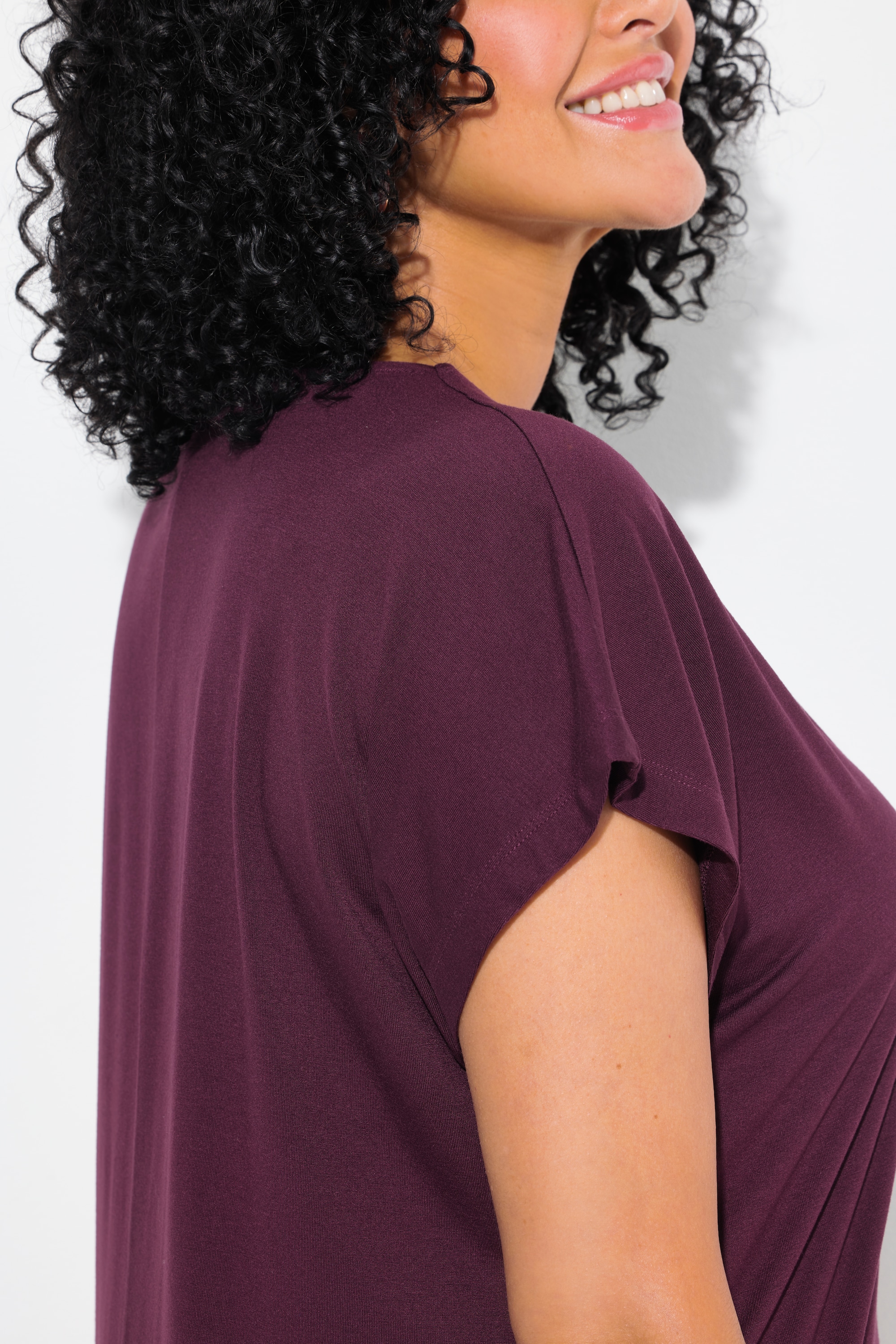 Ulla Popken Damen große Größen T Shirt Glitzerdruck Oversized V Ausschnitt