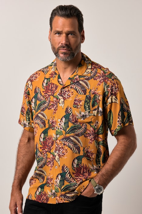 Chemise JP 1880 en viscose imprimé all-over. Manches courtes, col cubain et coupe Cuba Fit - jusqu'au 8 XL