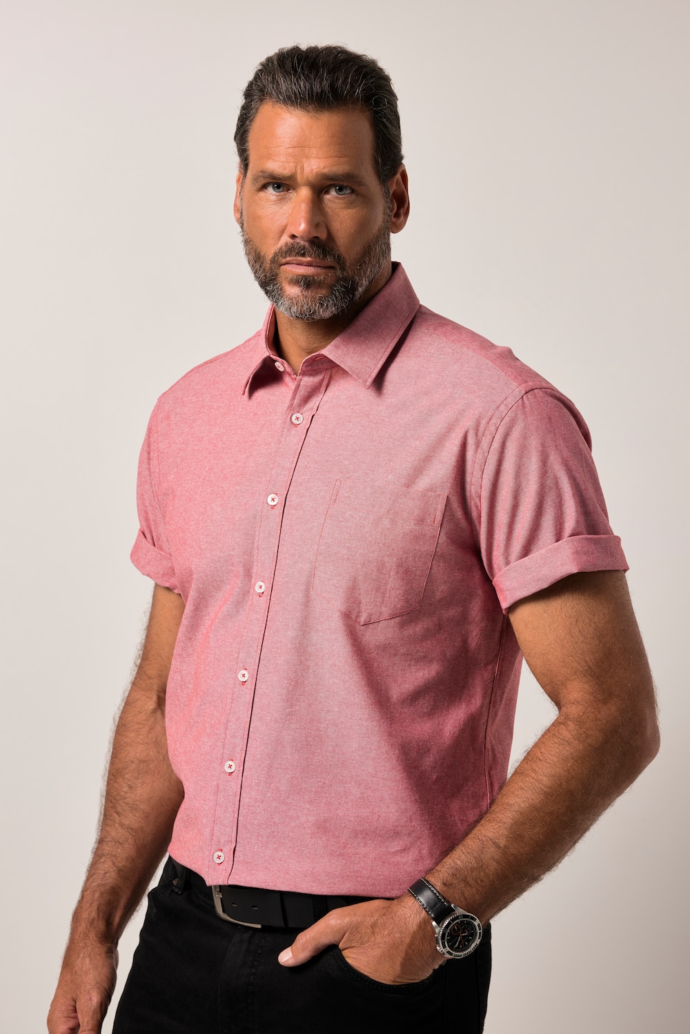 JP1880 overhemd met linnenlook, korte mouwen, kentkraag, Modern Fit, tot 8XL
