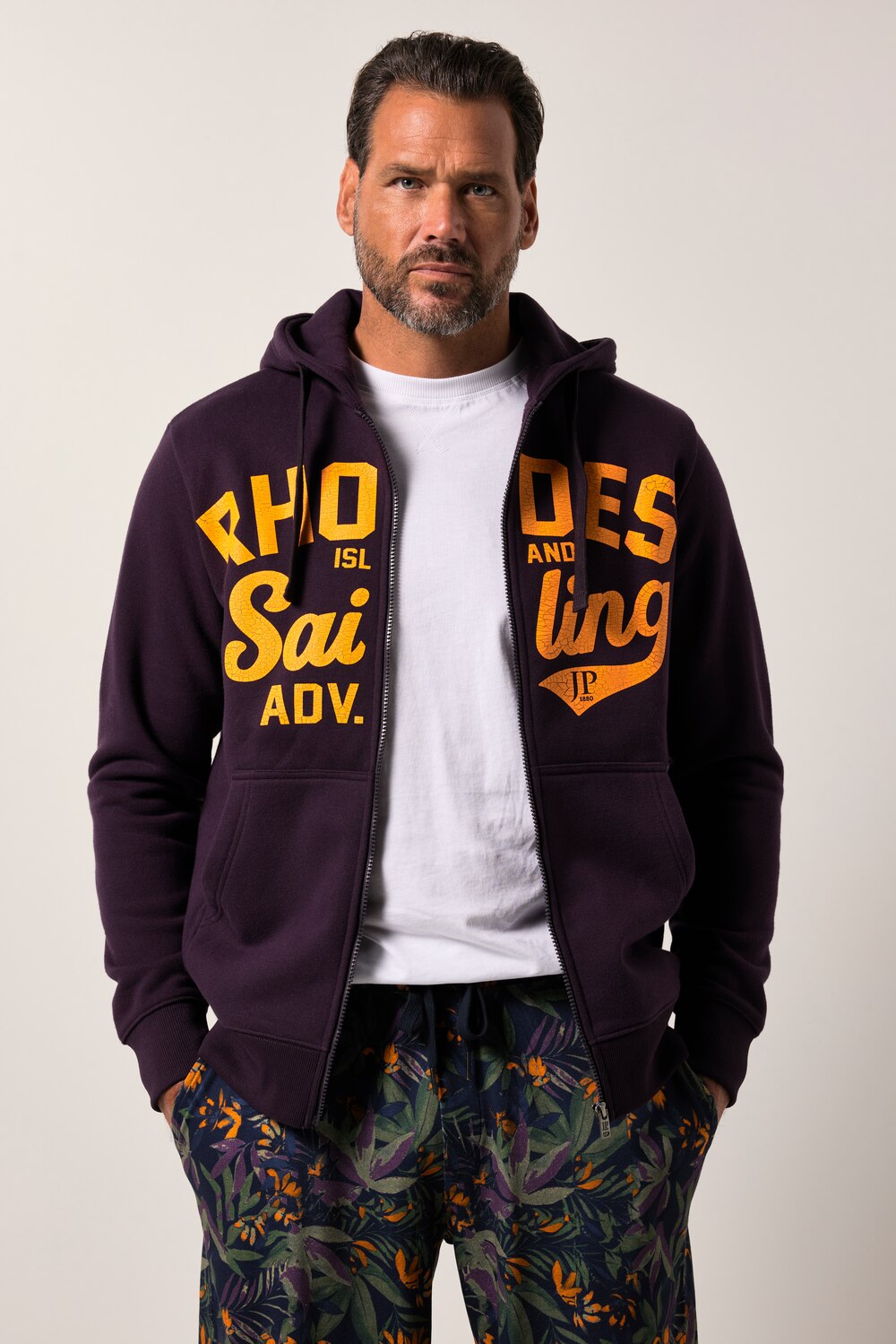 Stora storlekar Hoodiejacka, Her, lila, storlek: XXL, Bomull/Polyester, JP1880