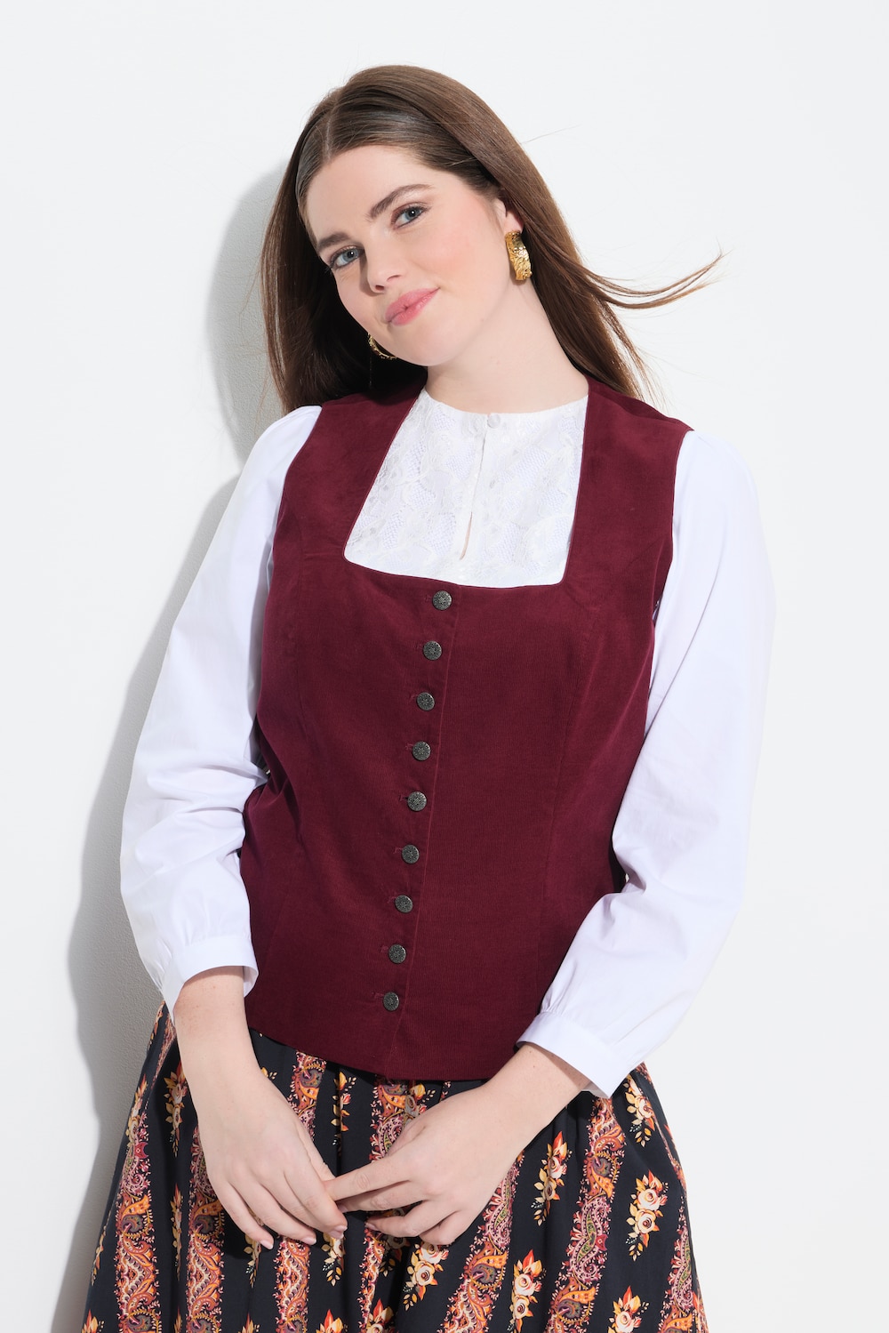 Dirndlbluse, Spitze, Rundhals, Langarm, Gummisaum