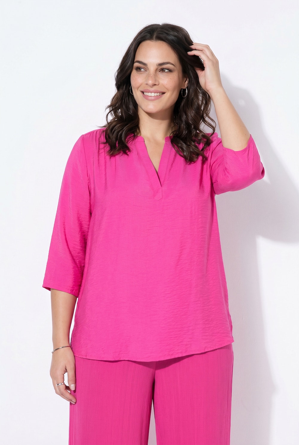 Bluse, Oversized, Tunika-Ausschnitt, 3/4-Arm