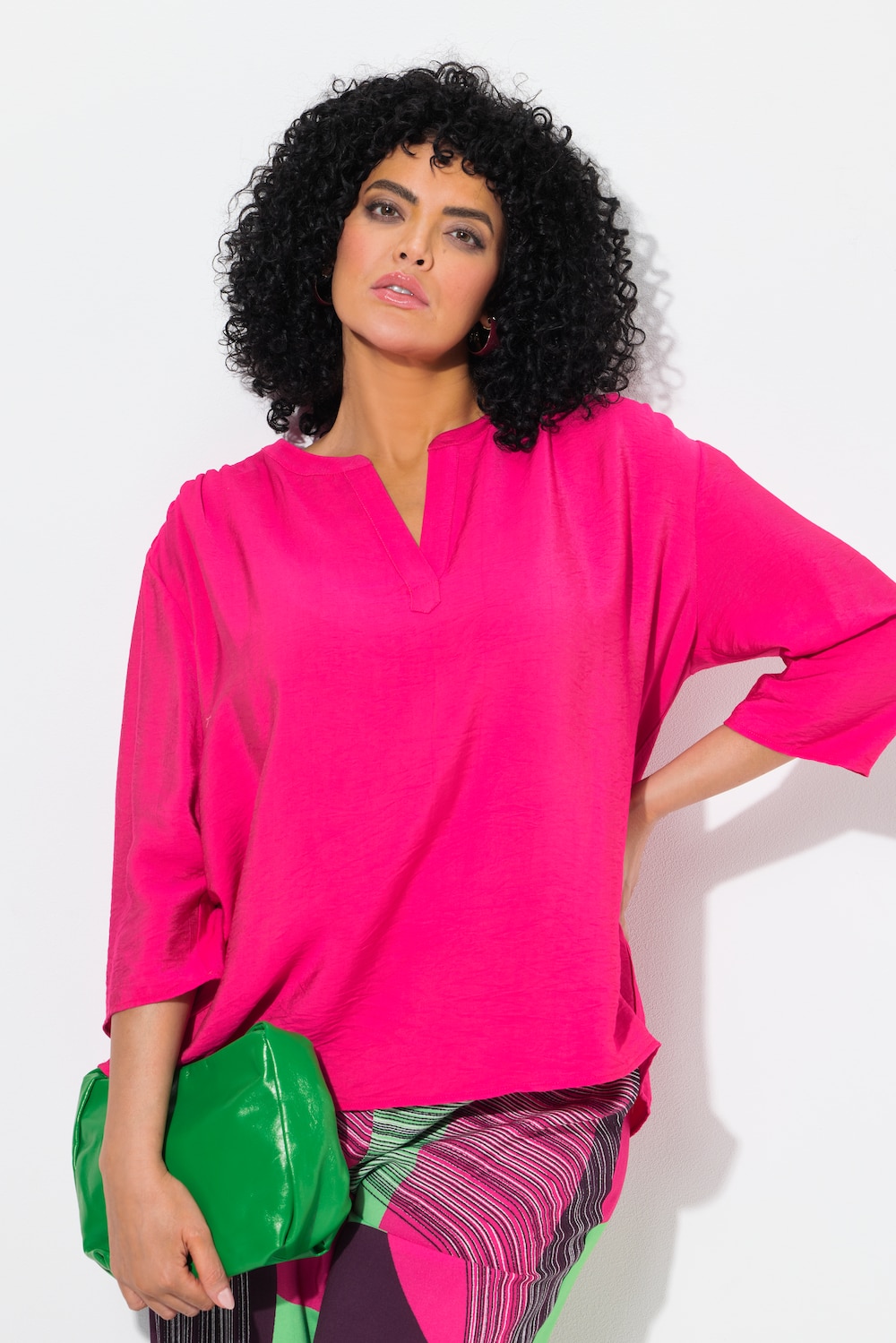 Bluse, Oversized, Tunika-Ausschnitt, 3/4-Arm