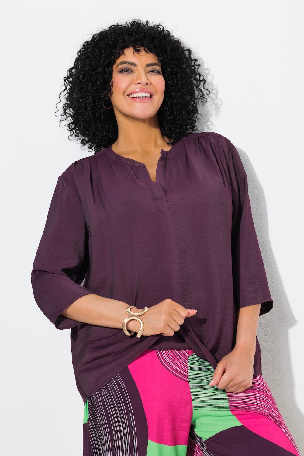 Bluse, Oversized, Tunika-Ausschnitt, 3/4-Arm
