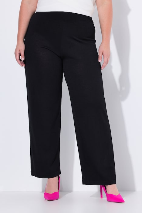 Gebreide broek, wijde lange pijp, elastische tailleband
