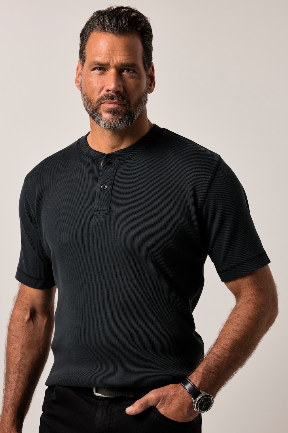 JP1880 Henley FLEXNAMIC®, korte ermer, ribbet jersey, vintage-look, opptil 8 XL