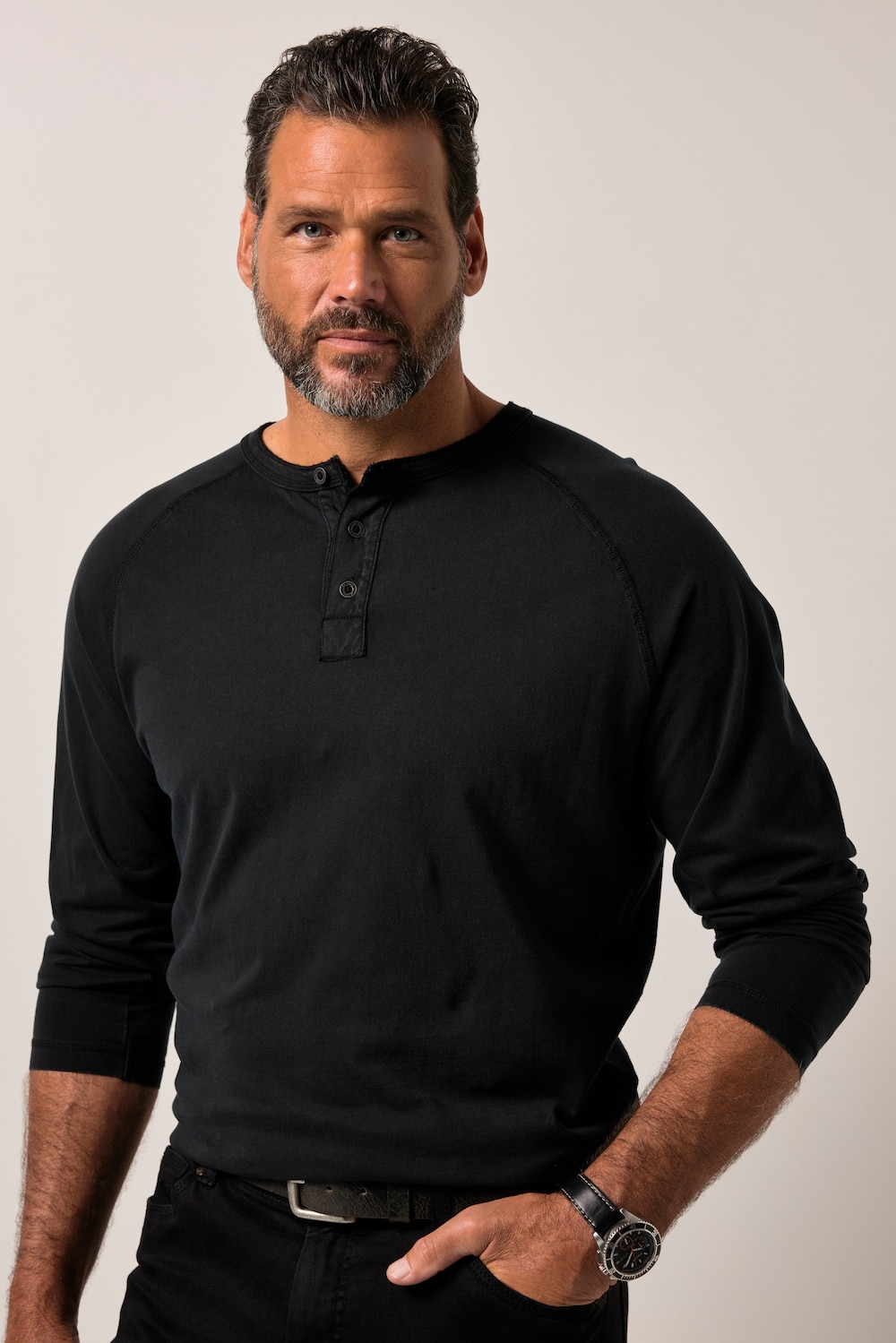 JP1880 Henley, Langarm, Vintage Look, bis 8 XL