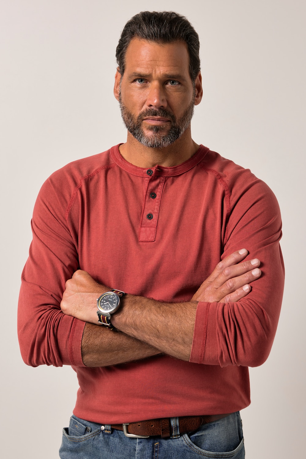 JP1880 Henley, Langarm, Vintage Look, bis 8 XL