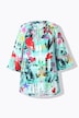 Tunika-bluse, blomstret Comic-print, 3/4-lange ærmer