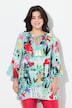 Tunika-bluse, blomstret Comic-print, 3/4-lange ærmer
