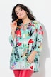 Tunika-bluse, blomstret Comic-print, 3/4-lange ærmer