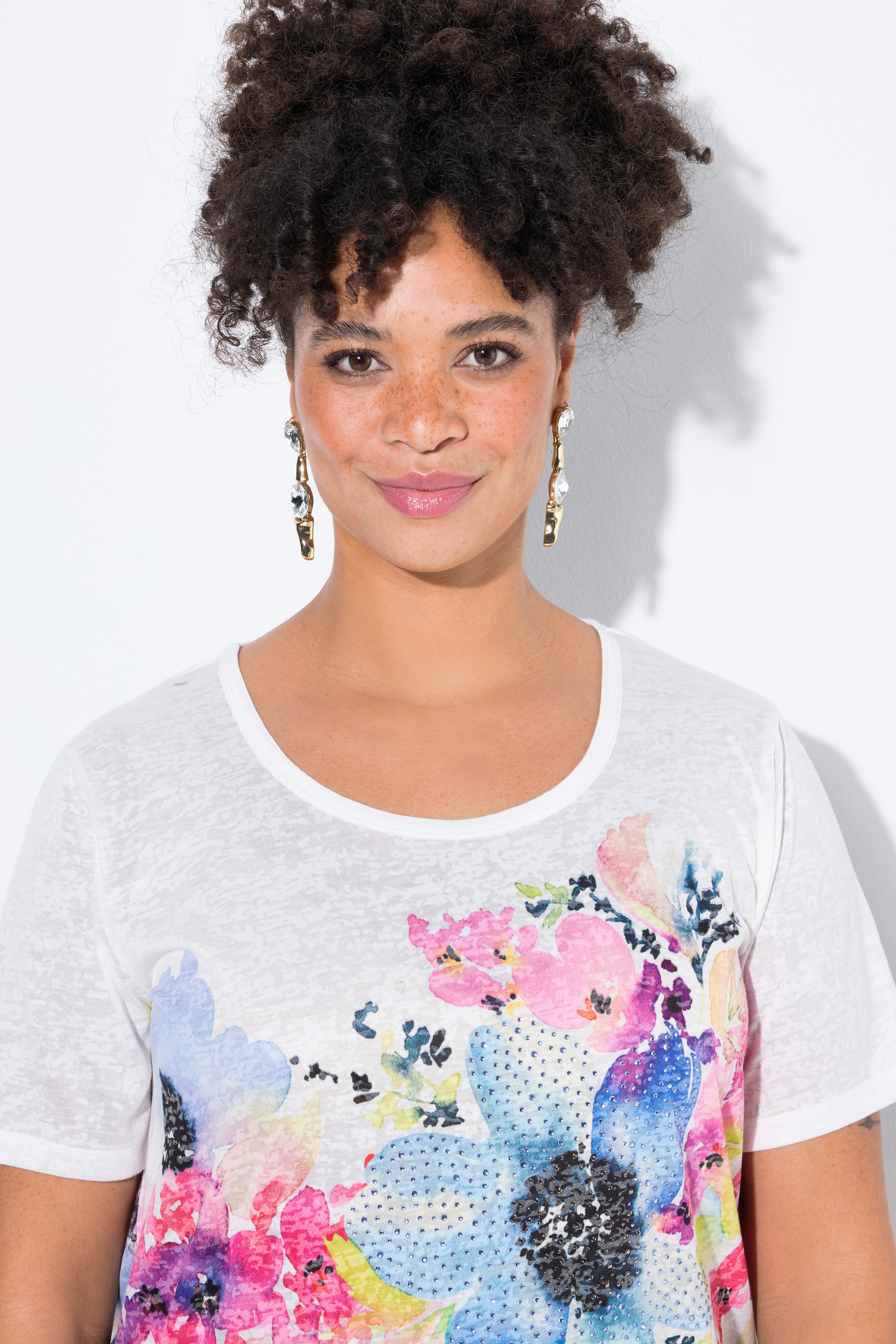 MIAMODA Damen große Größen T Shirt Komfort Fit Blumen Muster
