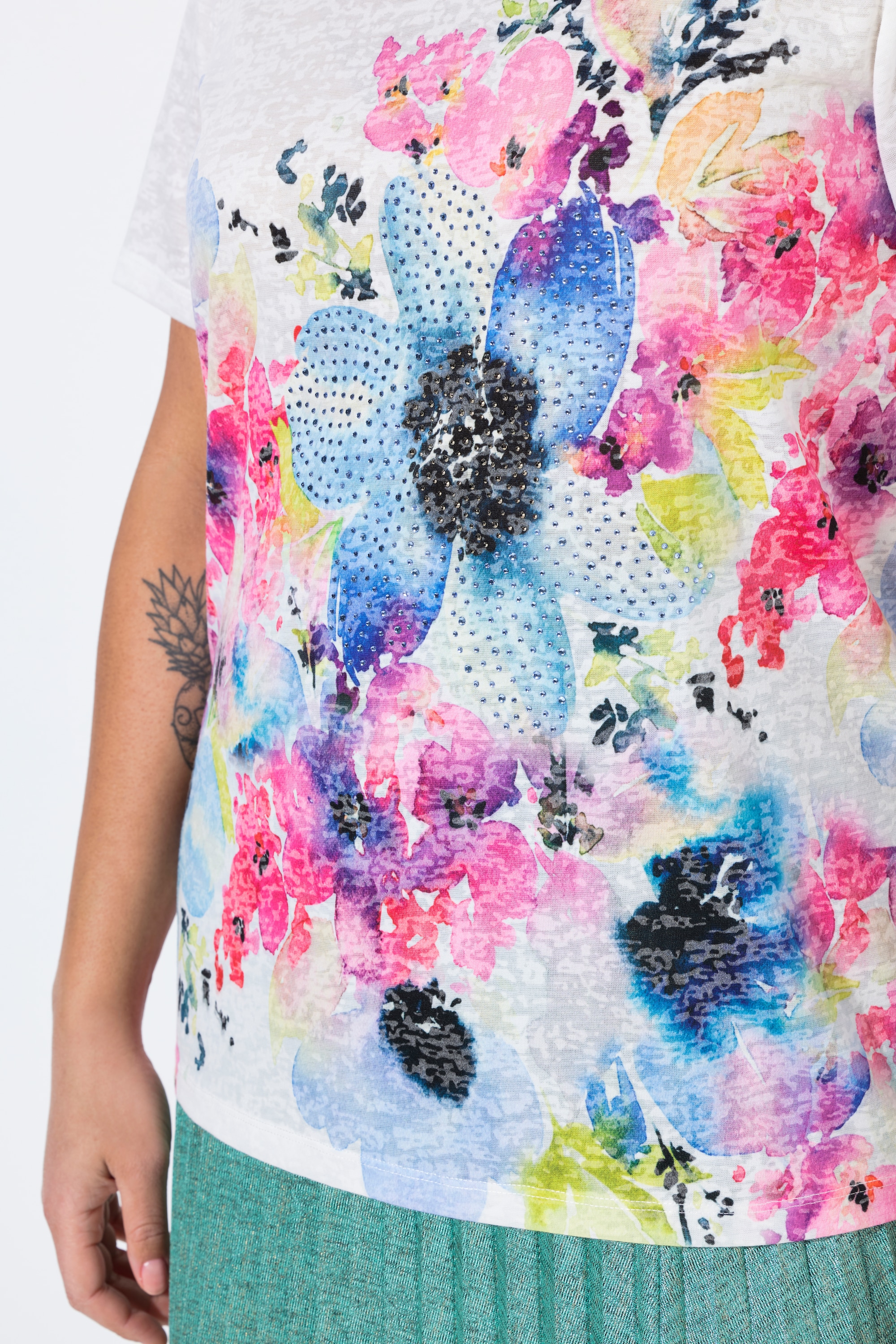 MIAMODA Damen große Größen T Shirt Komfort Fit Blumen Muster