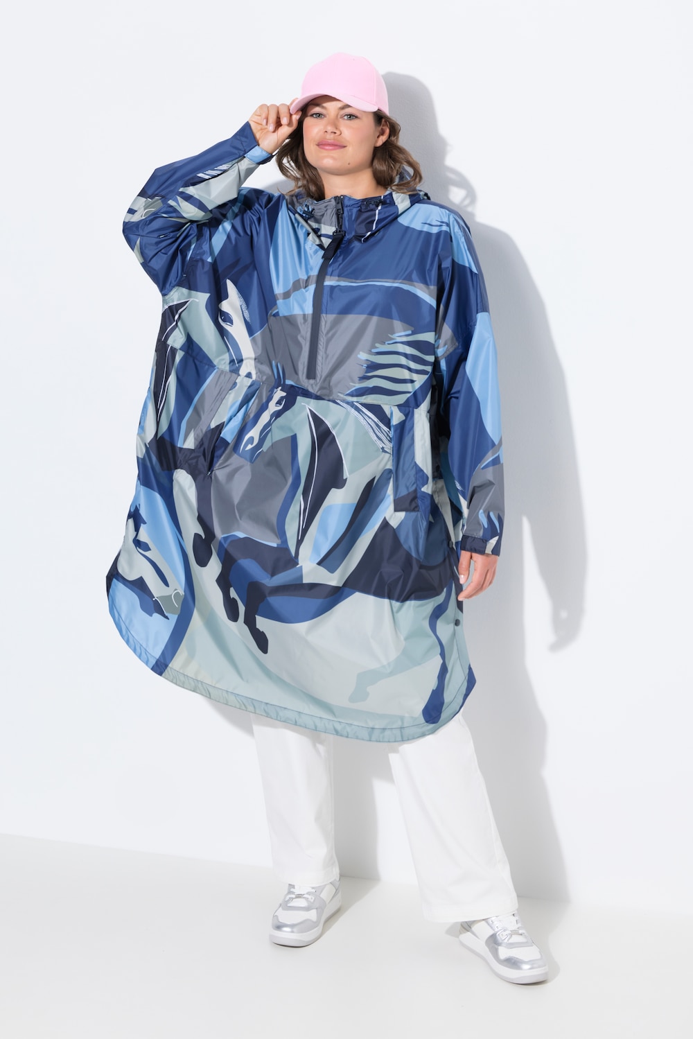 Functionele regencape, unisex, print, capuchon