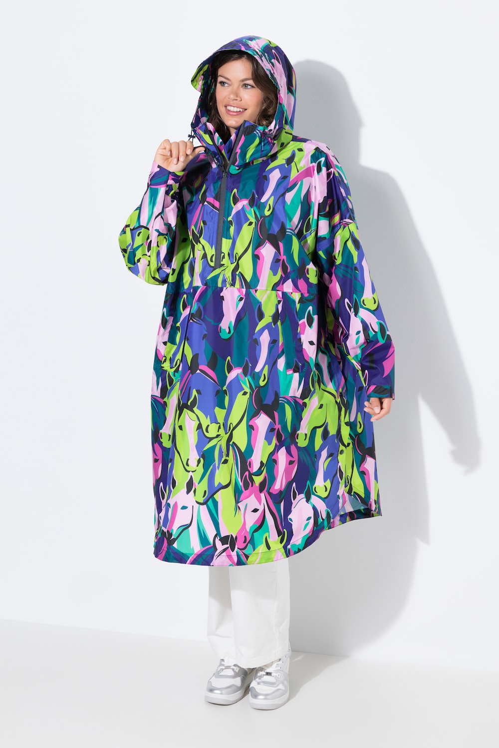 Functionele regencape, unisex, print, capuchon