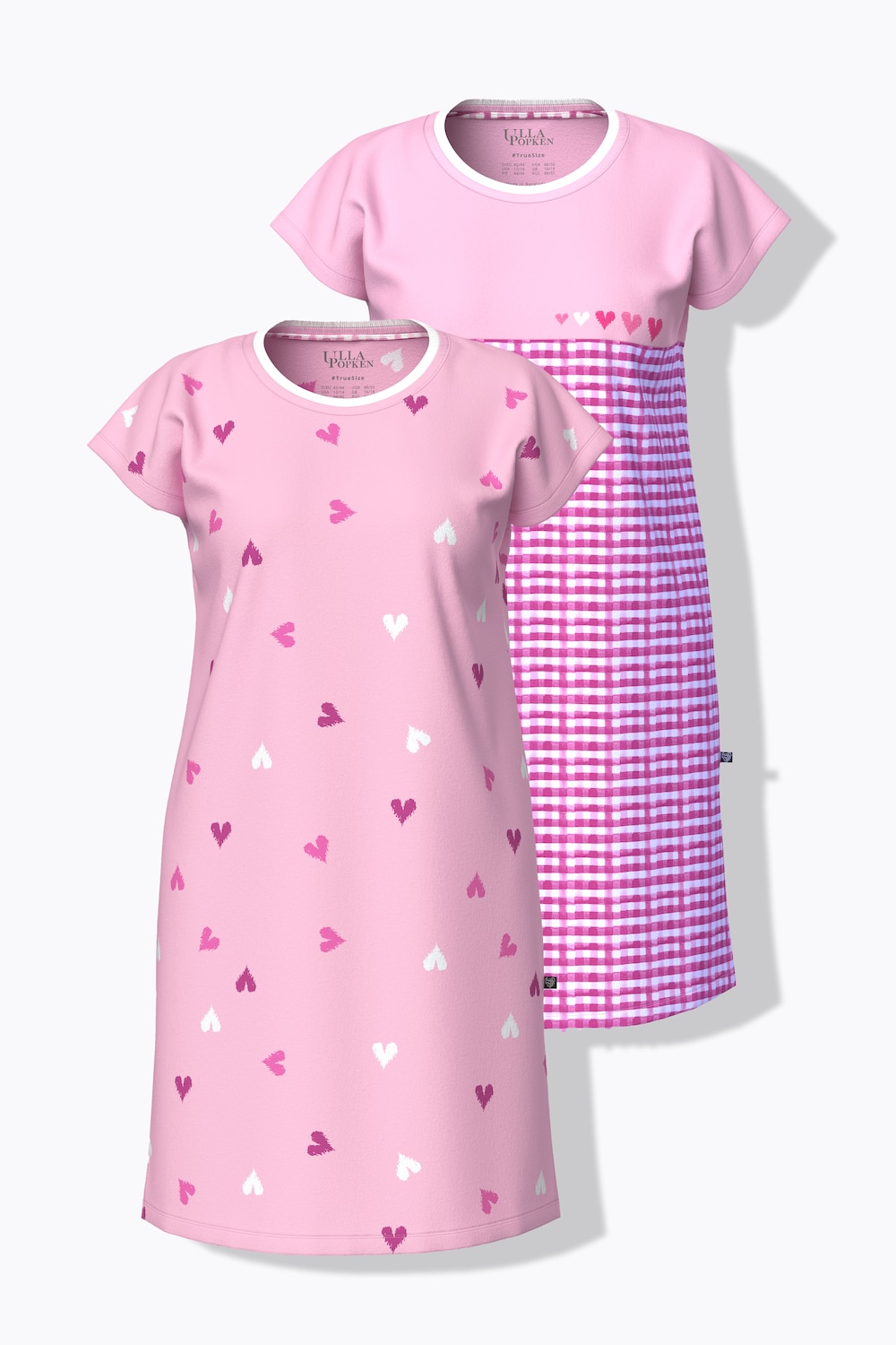 Bigshirts, 2er-Pack, Karo/Herzen, Rundhals, Halbarm