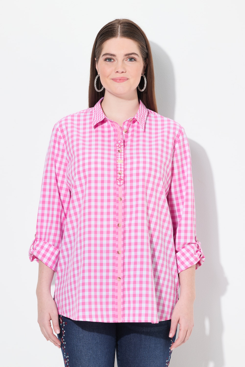 Große Größen Trachten-Karobluse, Damen, rosa, Größe: 42/44, Baumwolle, Ulla Popken