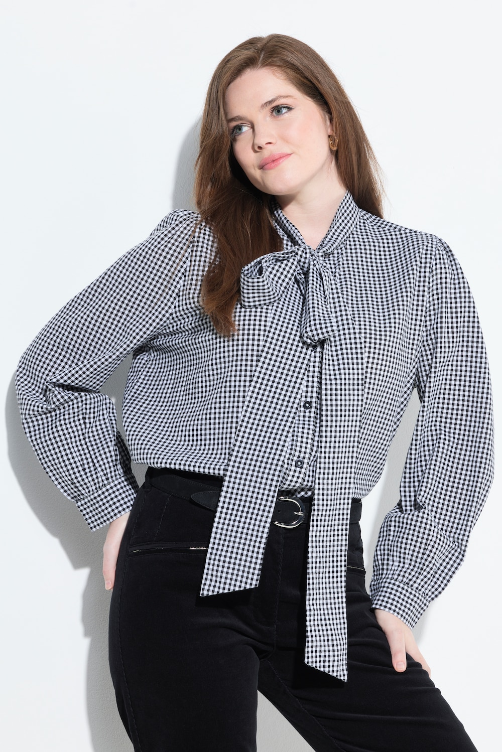 Große Größen Karobluse, Damen, schwarz, Größe: 58/60, Baumwolle, Ulla Popken