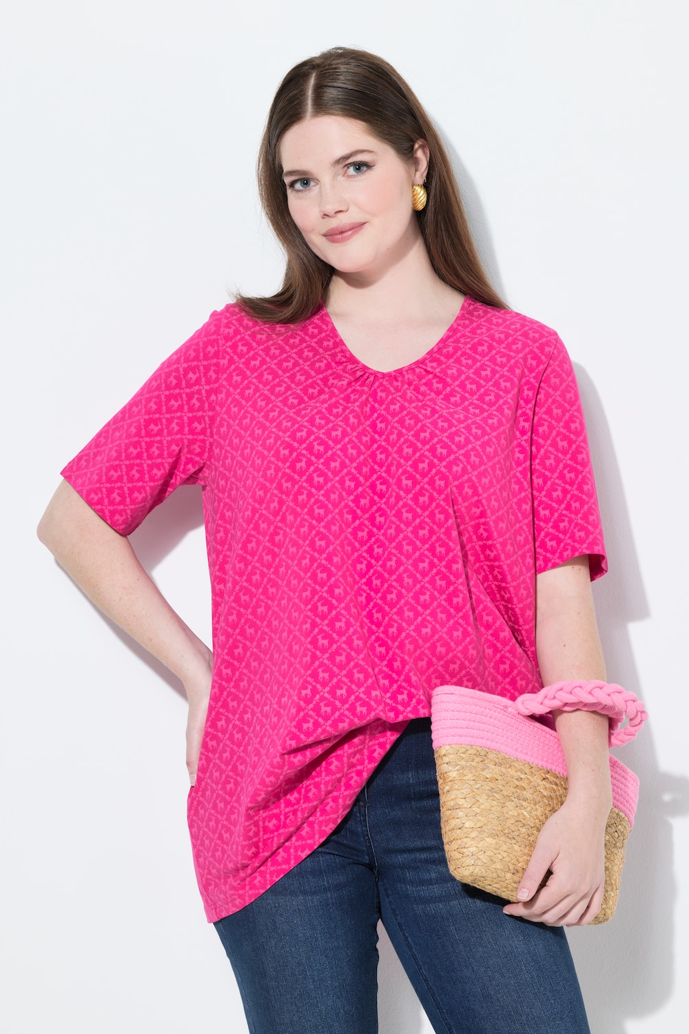 T-Shirt, Trachtenmuster, A-Linie, V-Ausschnitt, Halbarm