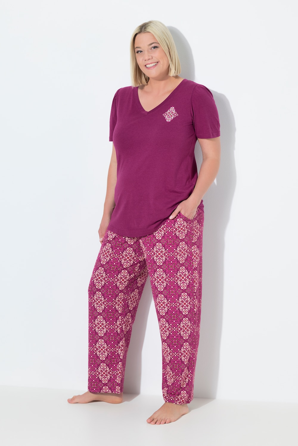 Pyjama, Rhomben, V-Ausschnitt, Halbarm