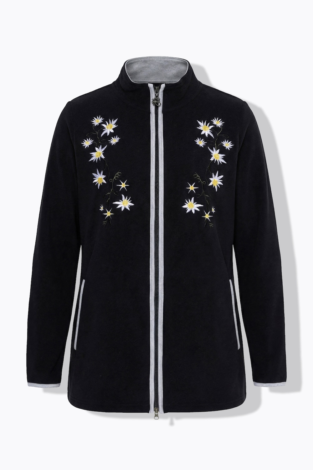 Stora storlekar Fleecejacka i tyrolerstil, Dam, svart, storlek: 54/56, Polyester, Ulla Popken