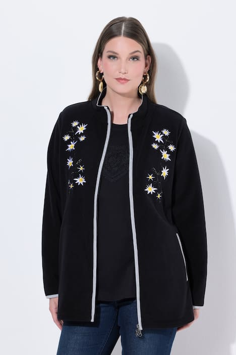 traditioneel fleecejasje, geborduurde edelweiss, 2-wegrits