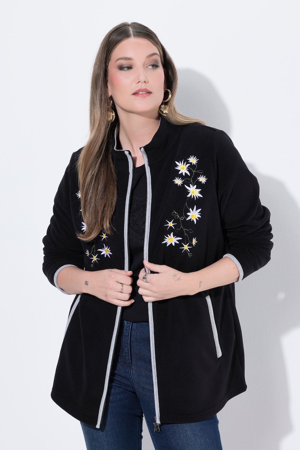 Trachten-Fleecejacke, Edelweiß-Stickerei, 2-Wege-Zipper