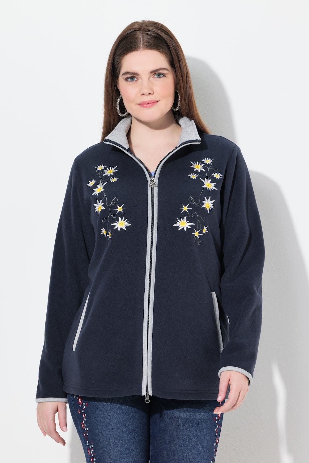 Große Größen Trachten-Fleecejacke, Damen, blau, Größe: 50/52, Polyester, Ulla Popken