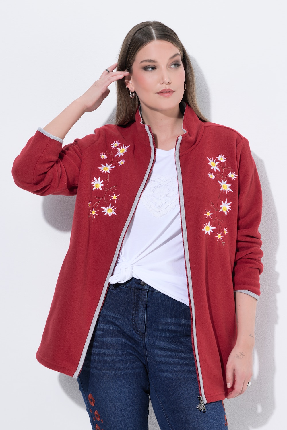 Trachten-Fleecejacke, Edelweiß-Stickerei, 2-Wege-Zipper