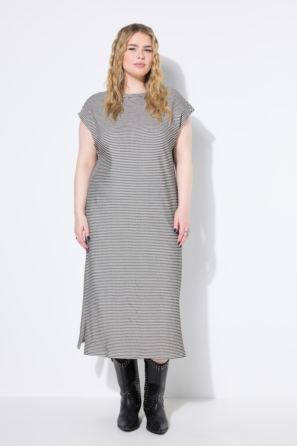 Große Größen Midi-Jerseykleid, Damen, schwarz, Größe: 42/44, Baumwolle/Viskose, Studio Untold