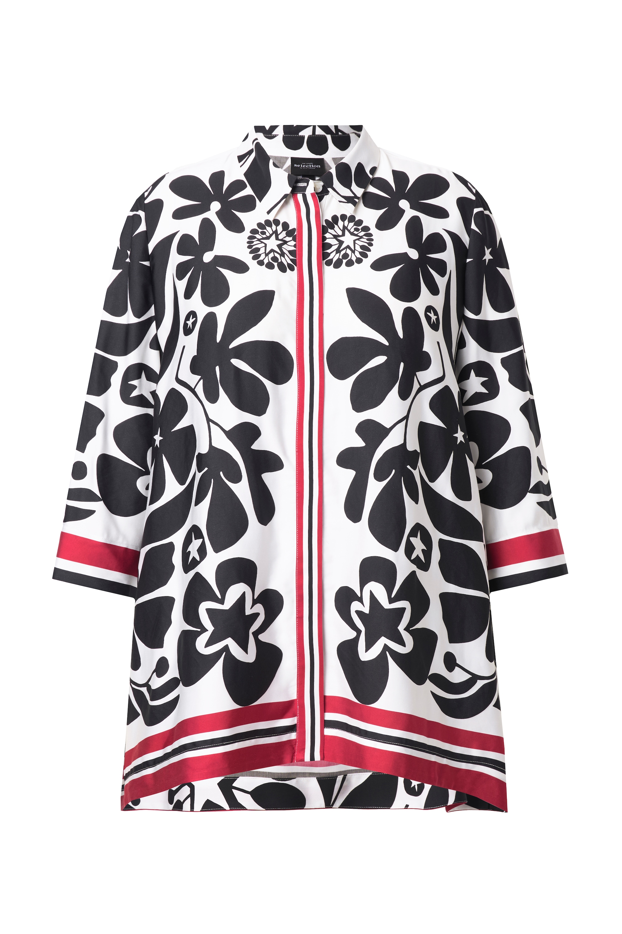 Ulla Popken Damen große Größen Satinbluse Blüten Design Zipfelsaum